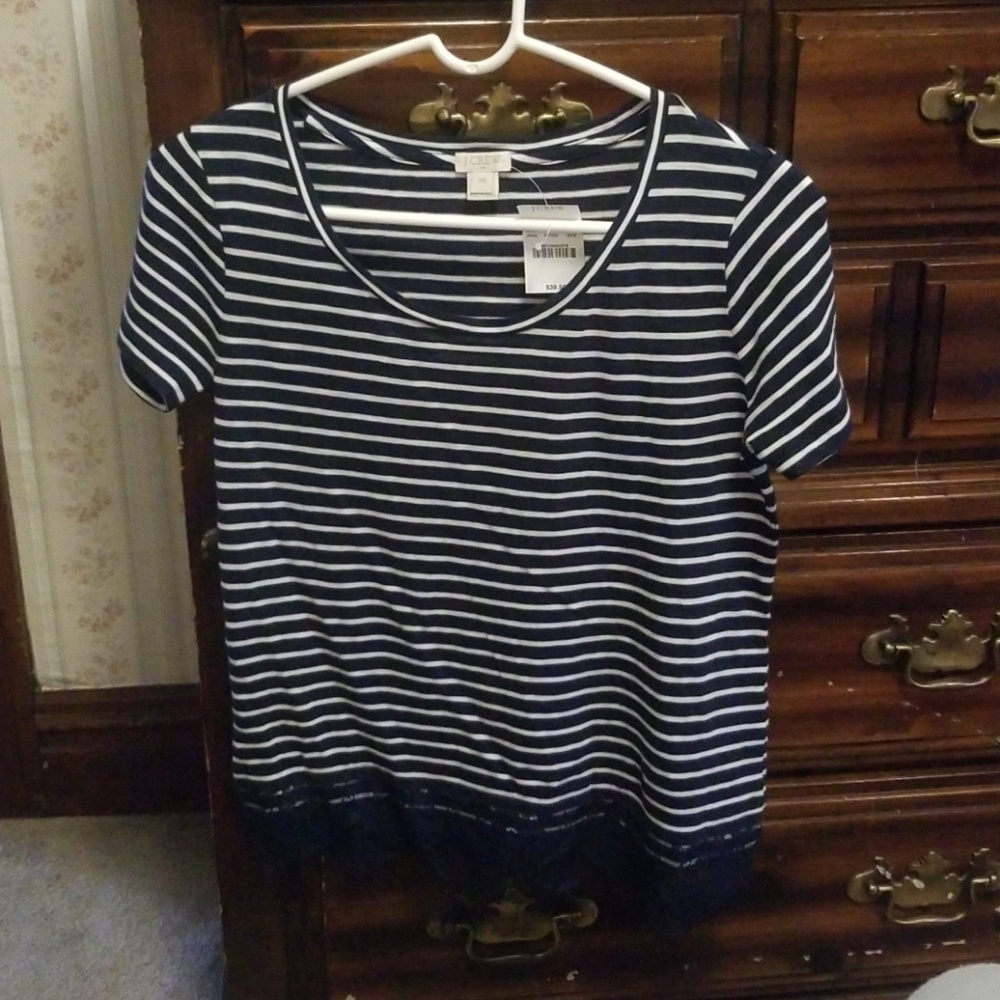 J crew blue and white striped shirt with lace
